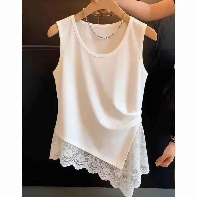 Plus-size Designer-style Lace-trimmed Patchwork Vest
