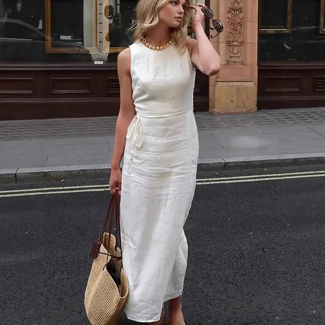 Sleeveless Side-Tie High-Waist Long Skirt Elegant Holiday Dress