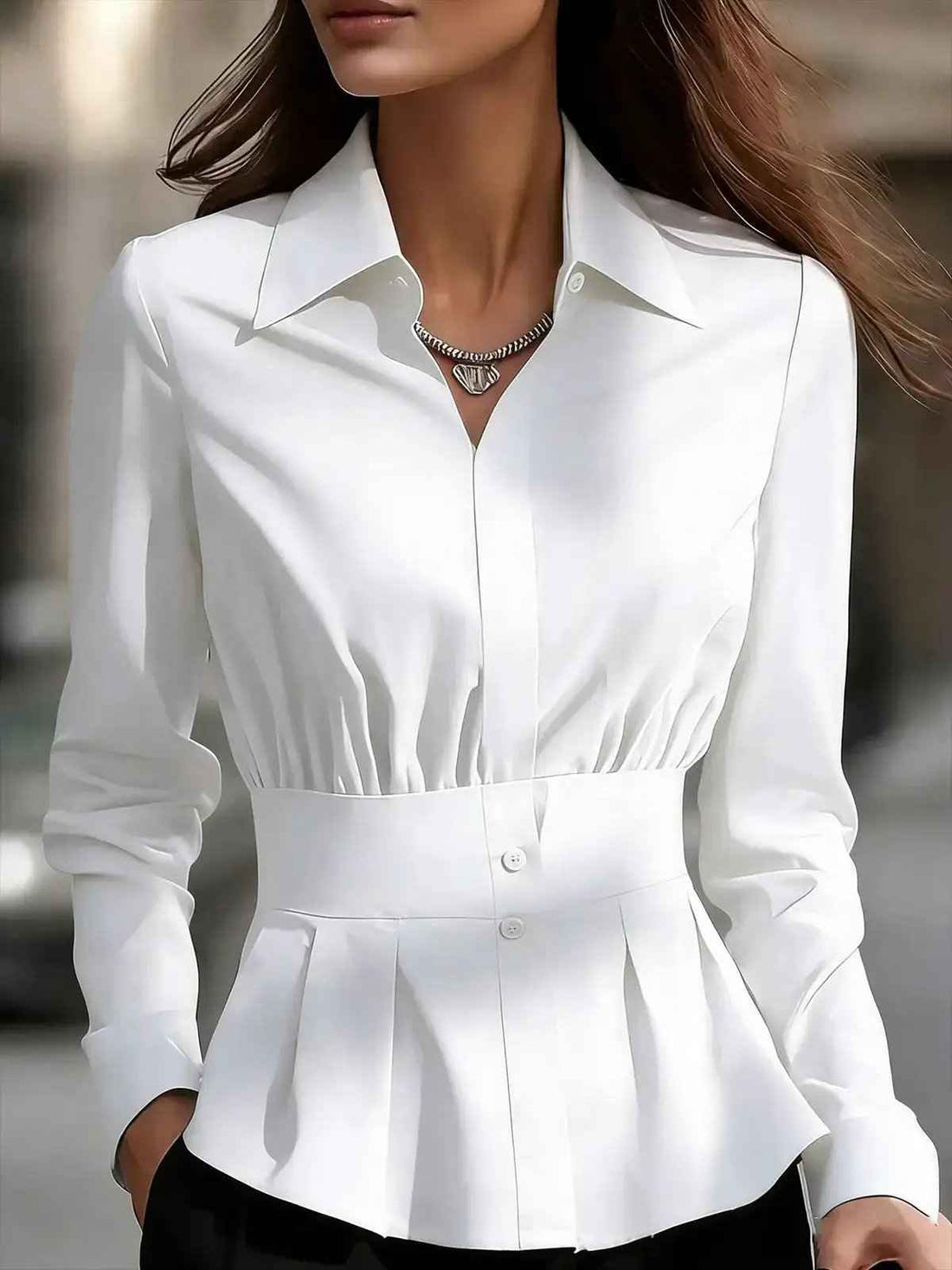 Womens Long-sleeve Plain Solid-color Regular-fit