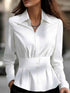 Womens Long-sleeve Plain Solid-color Regular-fit