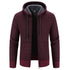 Wine red winter coat by Dropshipman with zipper closure, hood, long sleeves, drawstring, plush thick fabric, ideal for casual warmth.
