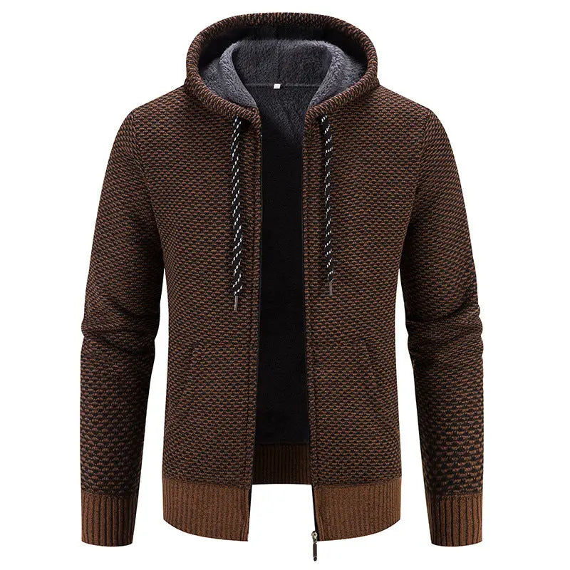 Wine red winter coat by Dropshipman with zipper closure, long sleeves, drawstring hood, plush lining, and casual warmth.