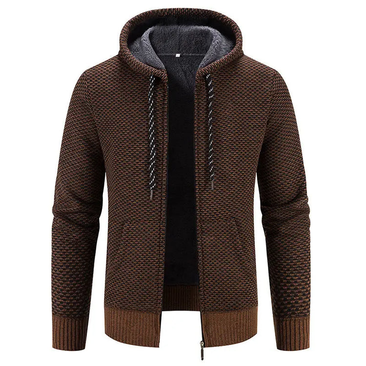 Wine red winter coat by Dropshipman with zipper closure, long sleeves, drawstring hood, plush lining, and casual warmth.