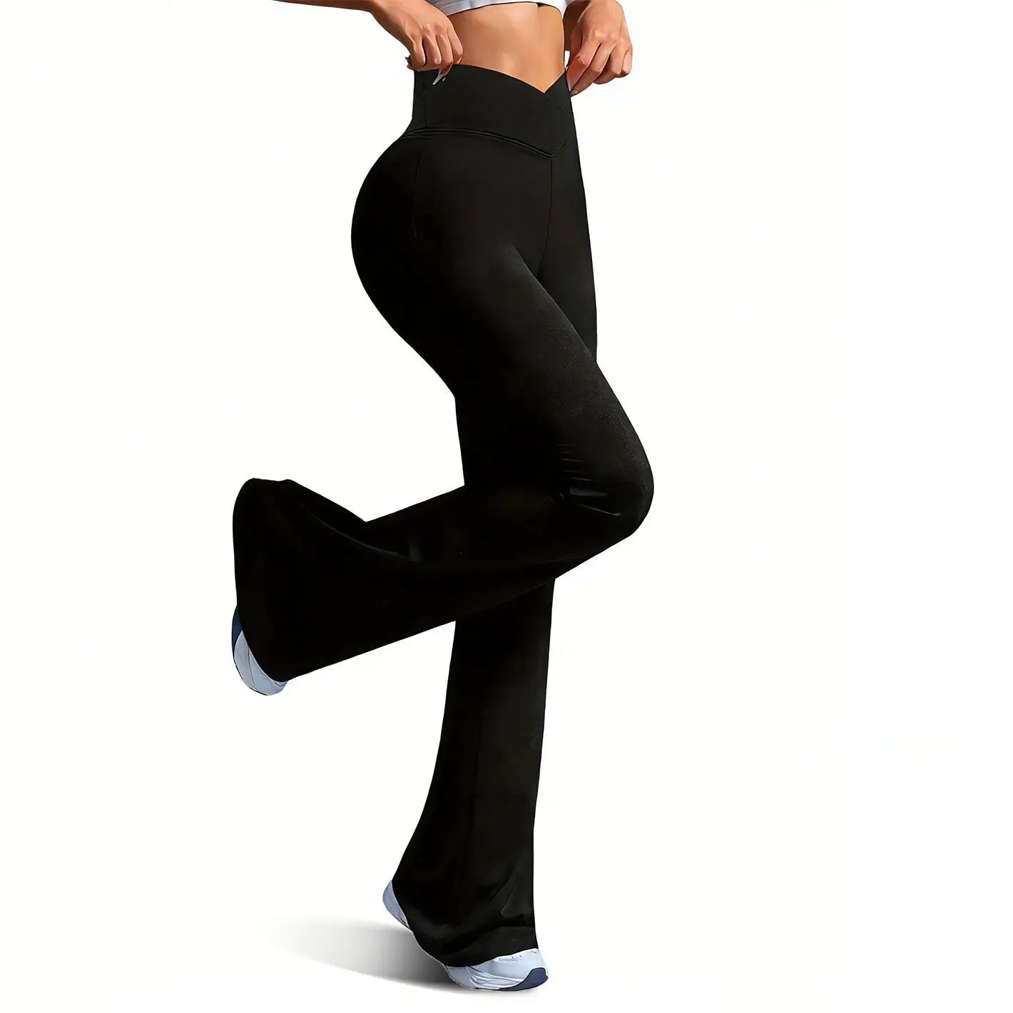 Black cross-waist yoga fitness pants by Dropshipman featuring hip-lifting and butt-lifting design, suitable for workout and active wear.