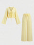 New Stylish Premium-feel Striped Loose-fit Belted Top With Casual Long-sleeve Set