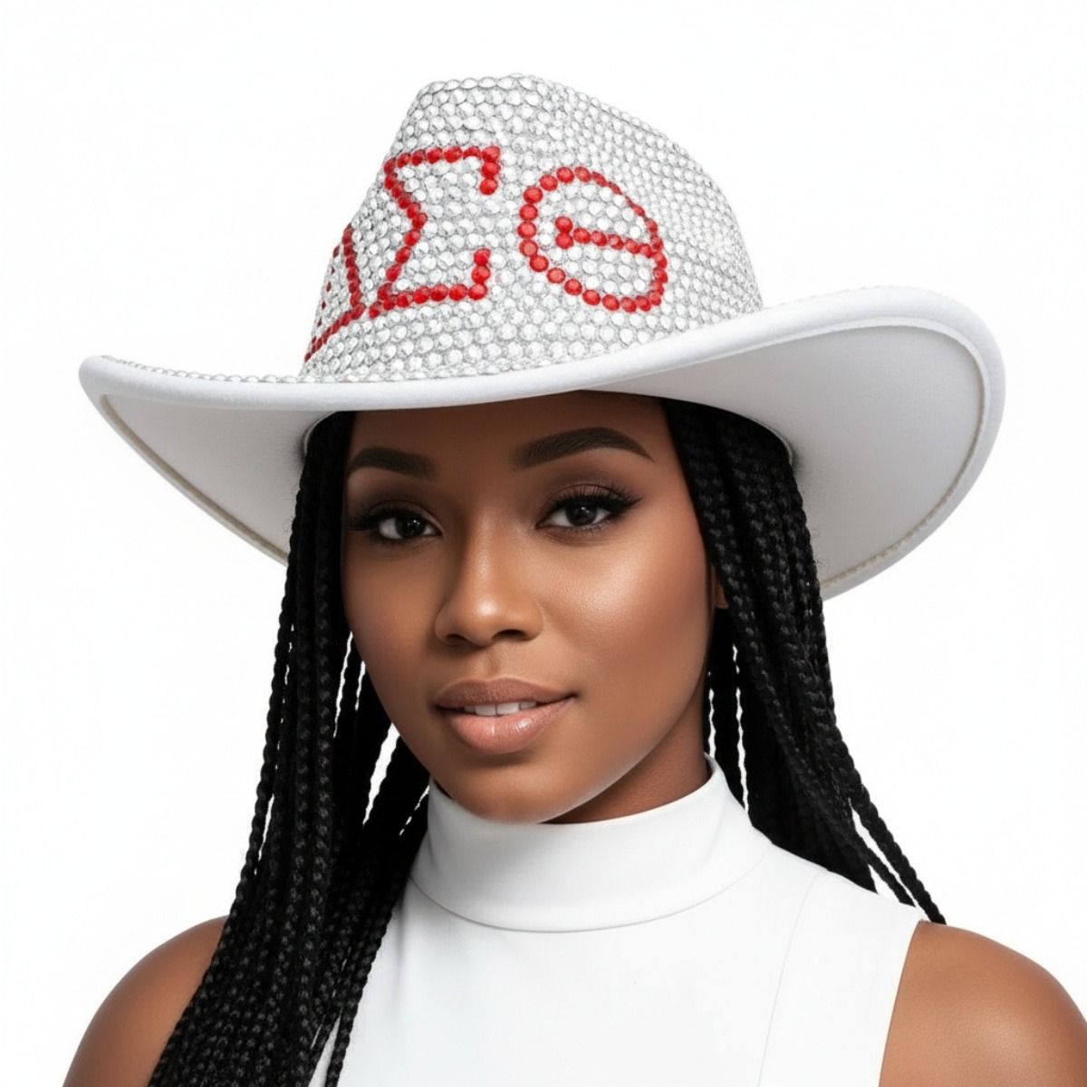 DST Sorority Silver Red Rhinestone Fedora Hat