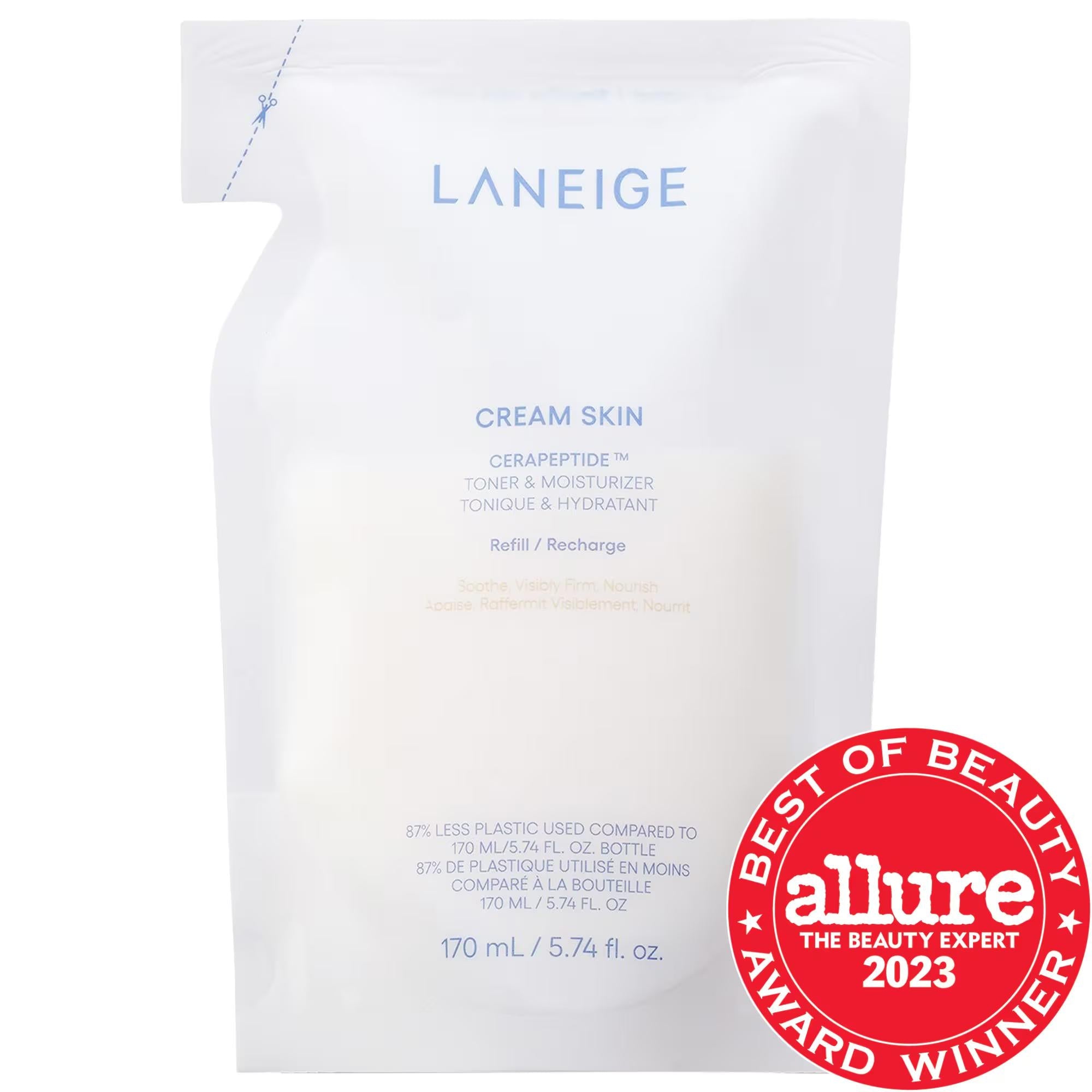 Laneige Cream Skin Refillable Toner &amp; Moisturizer: Peptide &amp; Ceramide Hydration for Radiant Glass Skin - Korean Beauty Anti-Aging