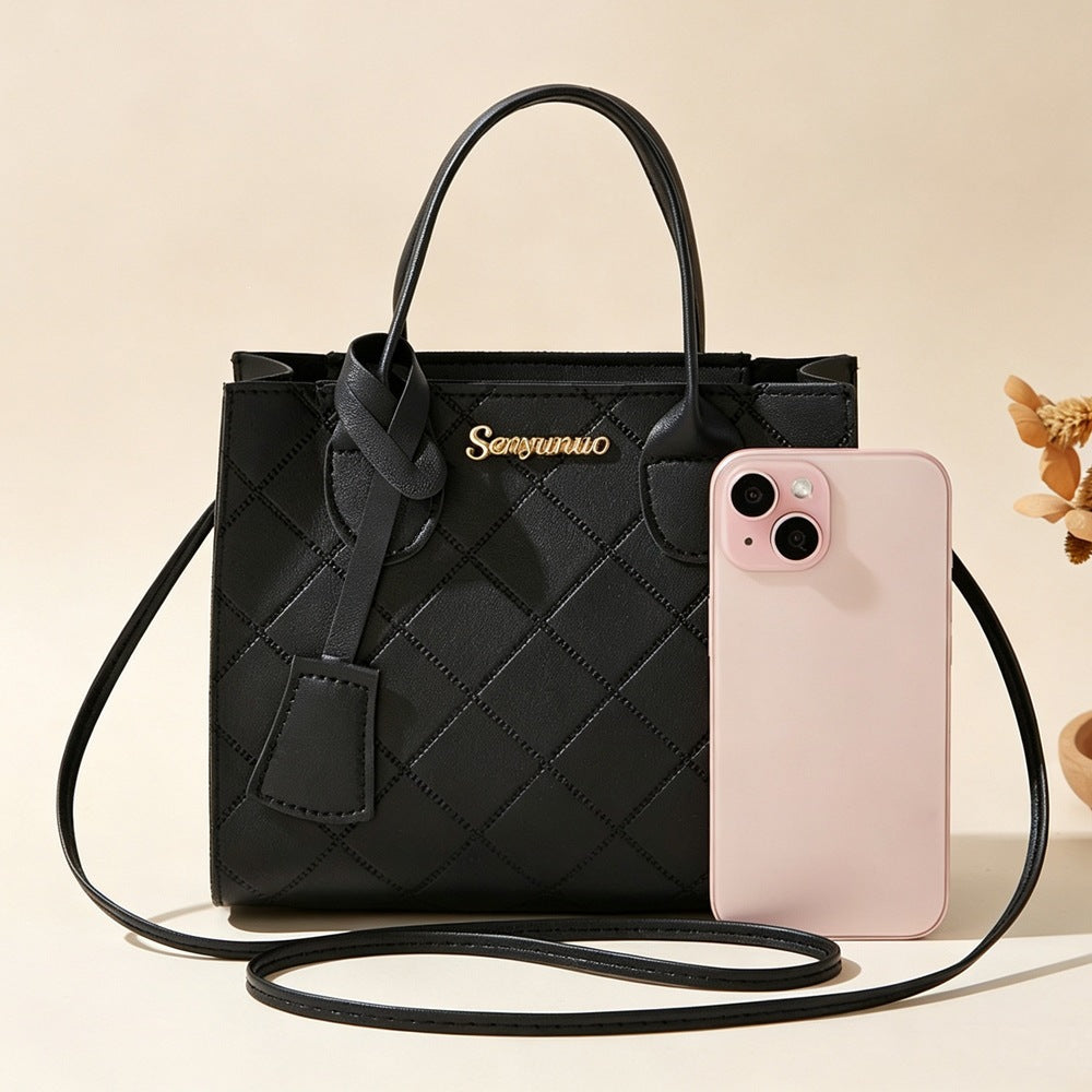 Embroidered Quilted Plaid Handbag