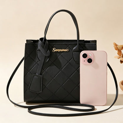 Embroidered Quilted Plaid Handbag