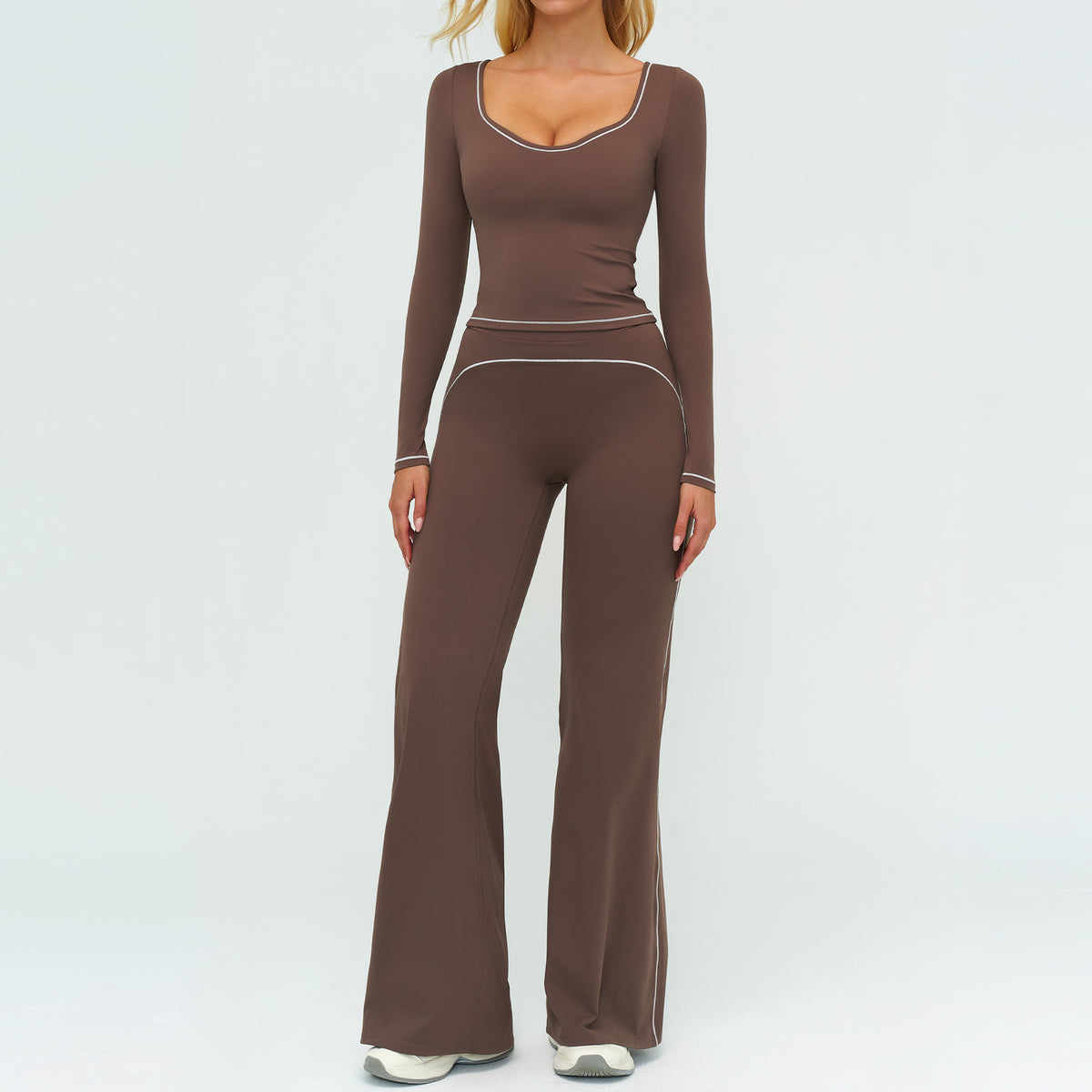Color-Blocking Brushed Yoga Set for Women Double Shoulder Straps Workout Fitness Suit