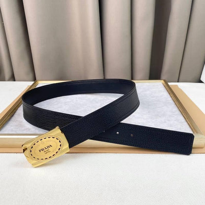 Prada Leather Belt Brushed Golden Buckle &