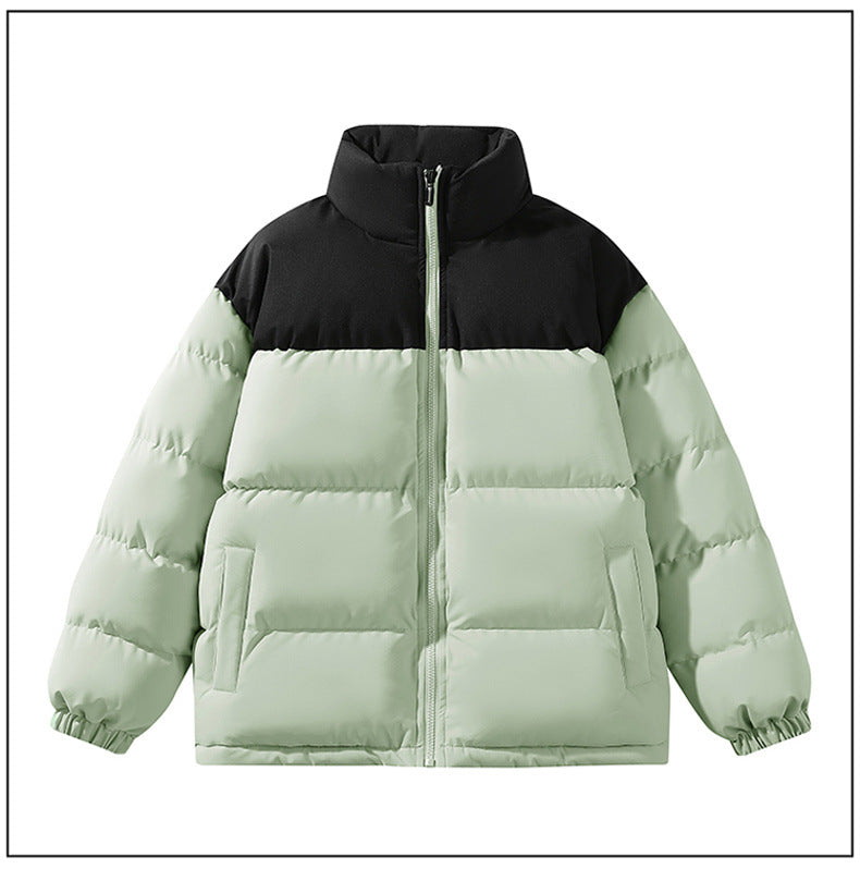 Contrast Color Stand Collar Cotton Jacket Waterproof Winter Coat