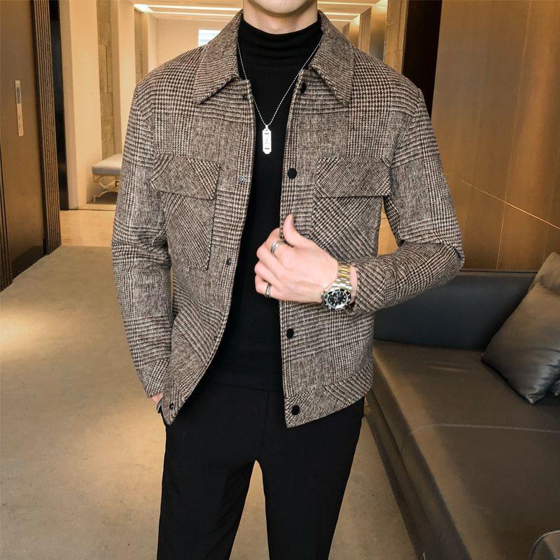 Mens Woolen Jacket Short Overcoat