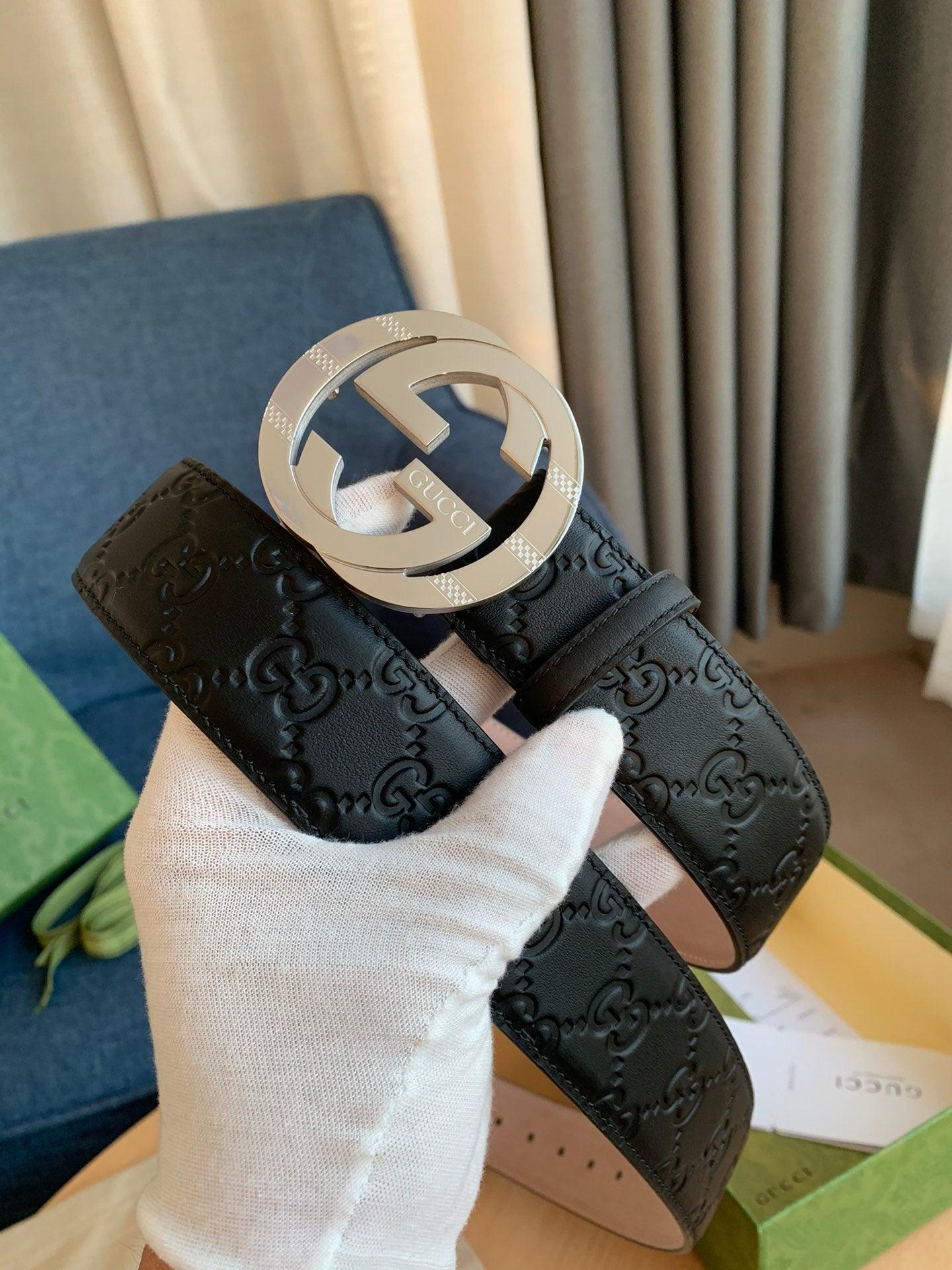 GUCCI Embellished coated-canvas and leather belt &