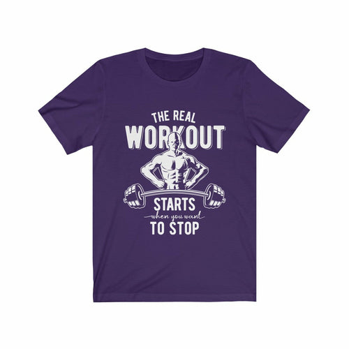The Real Workout unisex T-shirt in retail fit with 100% soft cotton and vinyl print, designed and printed in USA