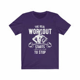 The Real Workout unisex T-shirt in retail fit with 100% soft cotton and vinyl print, designed and printed in USA