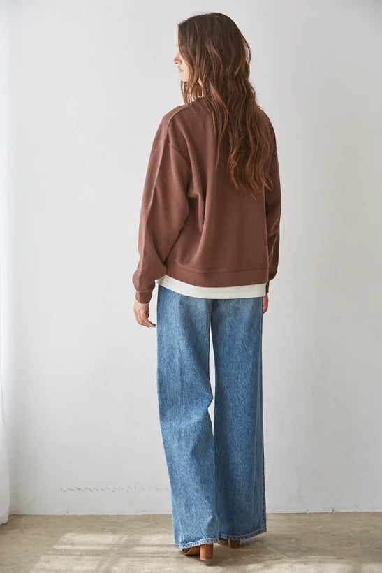 Always On Crew Twofer Pullover Knit: Chocolate