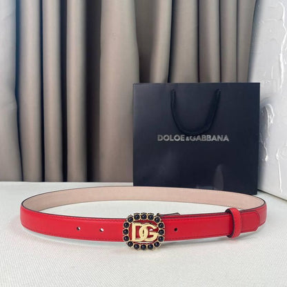 Dolce Gabbana Women Calfskin belt with bejeweled DG logo &