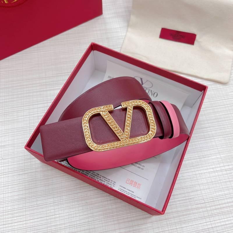 Valentino V logo Hammered Buckle Reversible Wide Signature Belt &