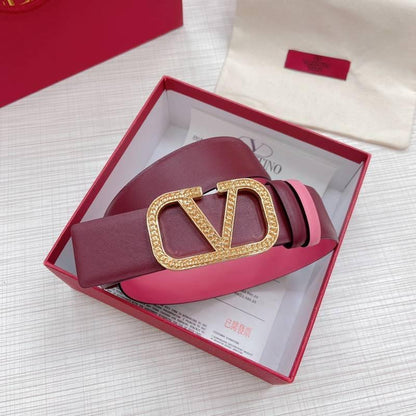 Valentino V logo Hammered Buckle Reversible Wide Signature Belt &