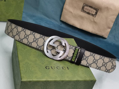 GUCCI Embellished coated-canvas and leather belt &