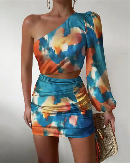 Diagonal Shoulder Flowy Summer Dress