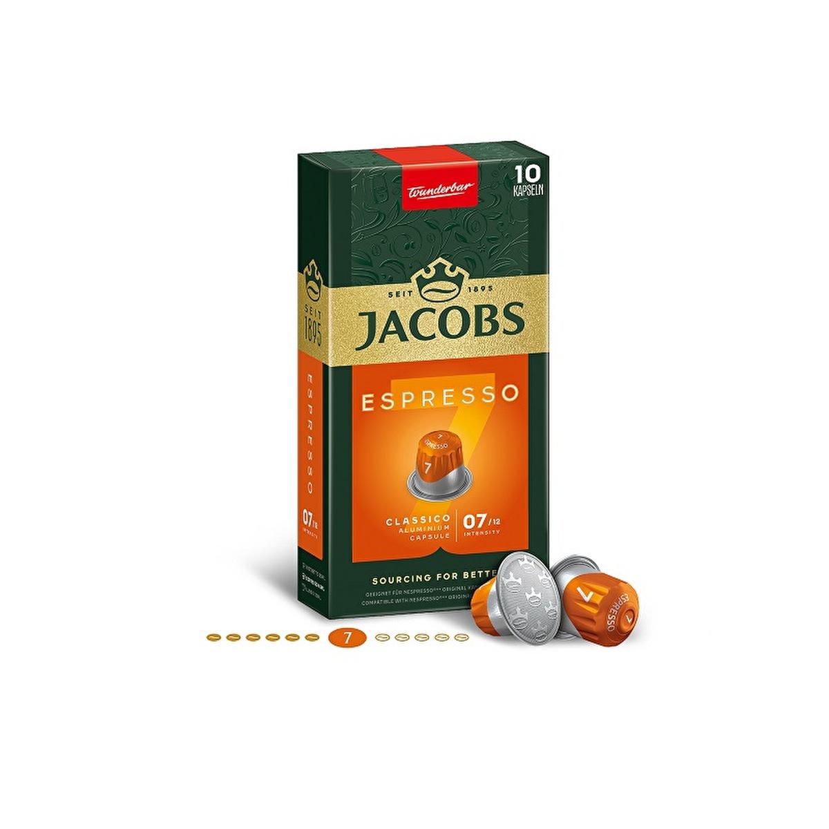 Jacobs Nespresso Compatible Coffee Capsules - Espresso 7, Rich &amp; Balanced Flavor, Aluminum Capsules