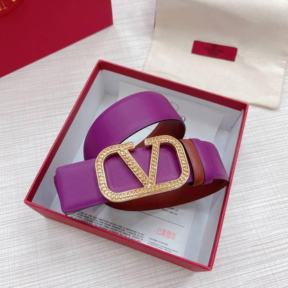 Valentino V logo Hammered Buckle Reversible Wide Signature Belt &