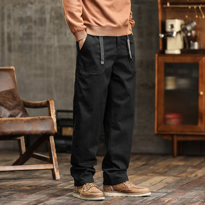 Mens American Retro Cargo Pants Loose Straight Casual Trousers