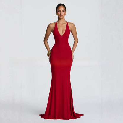 V-Neck Bodycon Fishtail Evening Dress