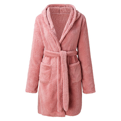 Plush Hooded Fleece Bathrobe for Home