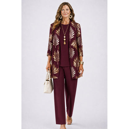 Womens Casual Printed Cardigan Long Sleeve Top and Pants Set