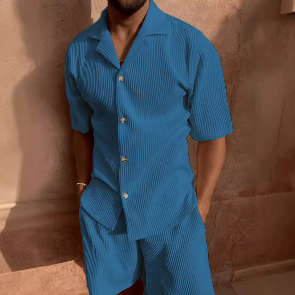 Men Corduroy Casual Shorts Suit