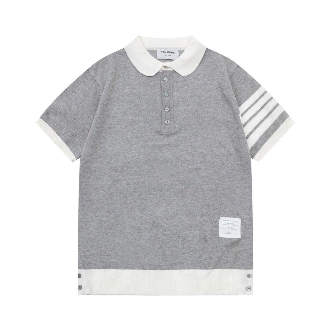 Thom Browne Grey &amp; White T-Shirt with Collar
