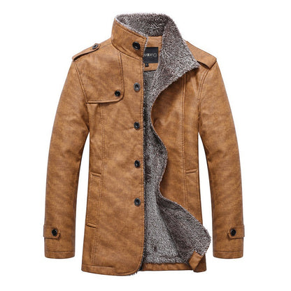 Mens PU Leather Jacket Winter Coat
