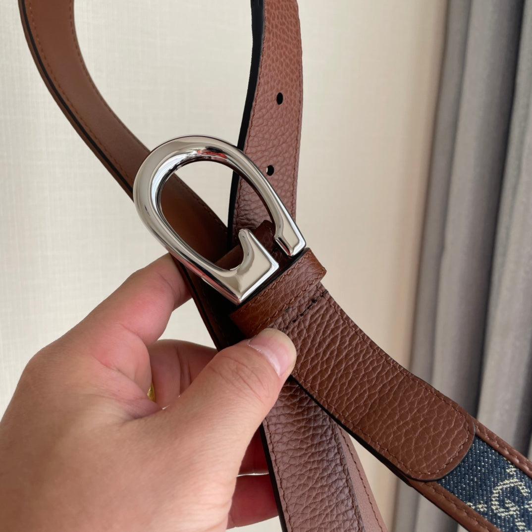 GUCCI Embellished coated-canvas and leather belt &