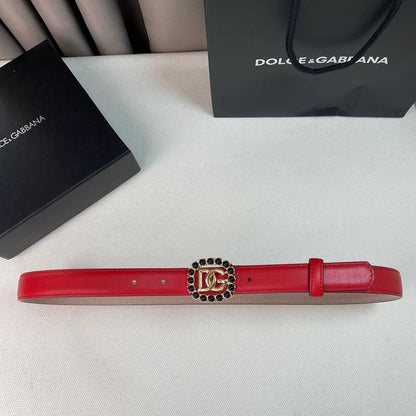 Dolce Gabbana Women Calfskin belt with bejeweled DG logo &