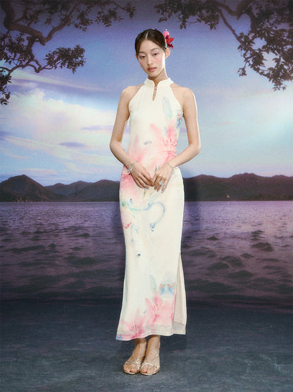 Gradient Lily Floral Cheongsam Dress