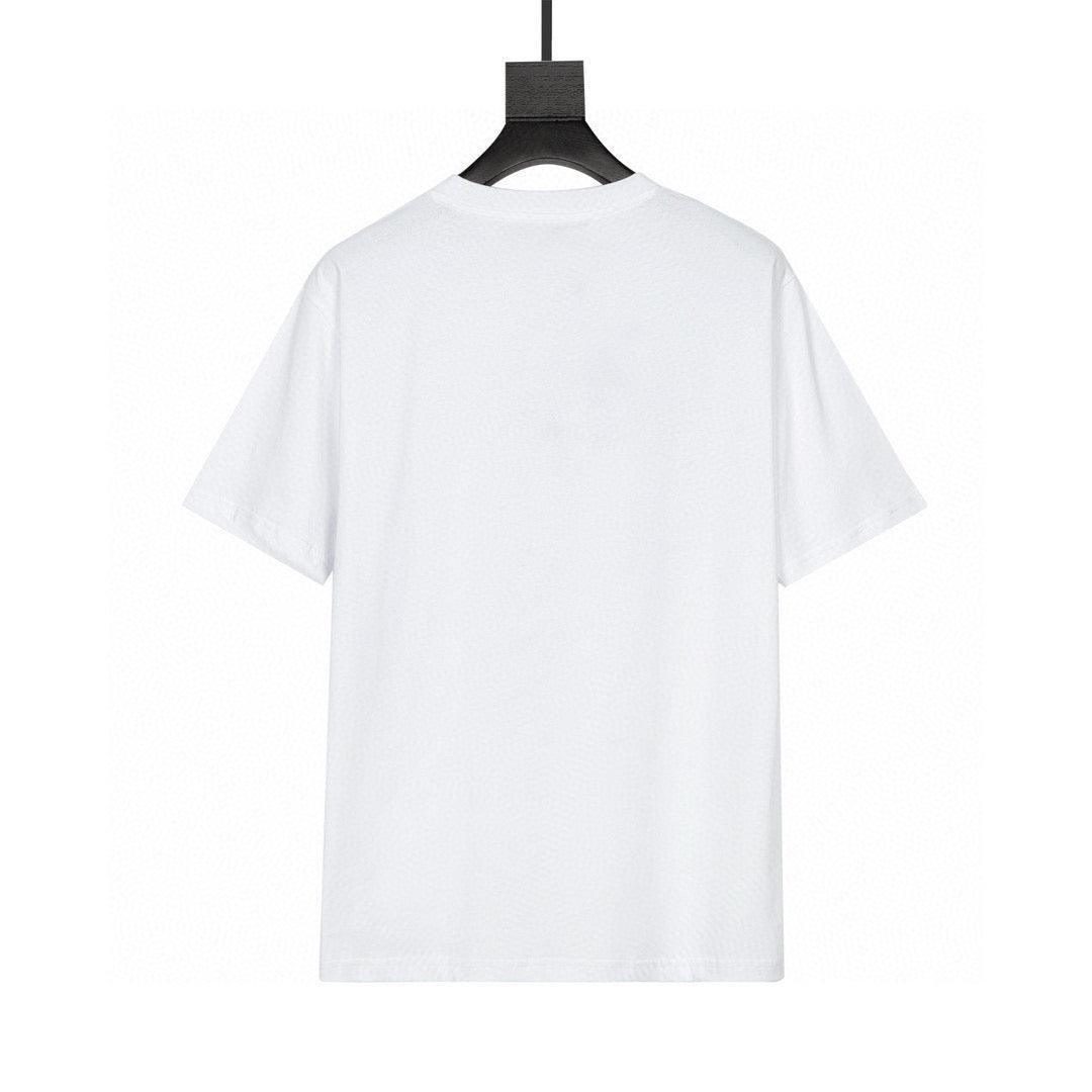Burberry Collarless T-Shirt: White &amp; Beige Cotton Crewneck