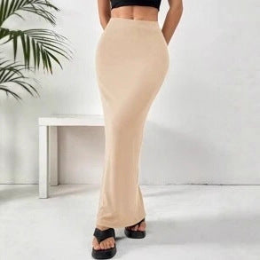 Womens Solid Color Slim Long Skirt