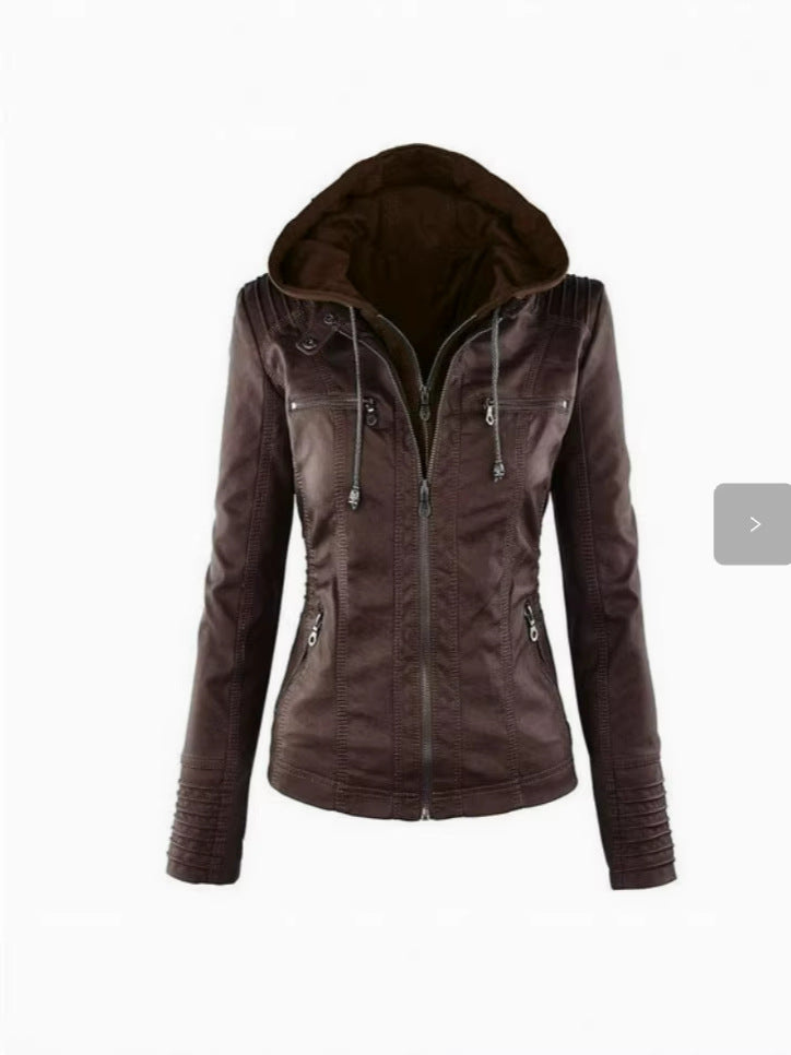 Womens PU Leather Motorcycle Jacket