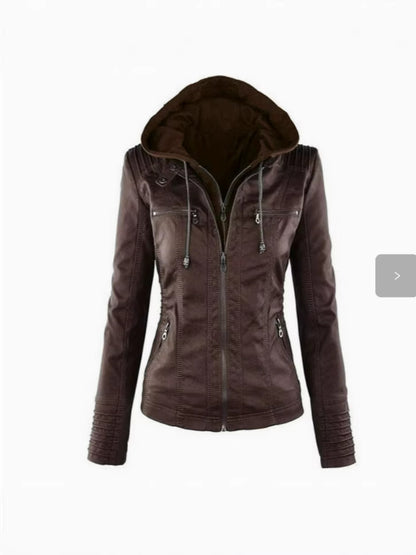 Womens PU Leather Motorcycle Jacket