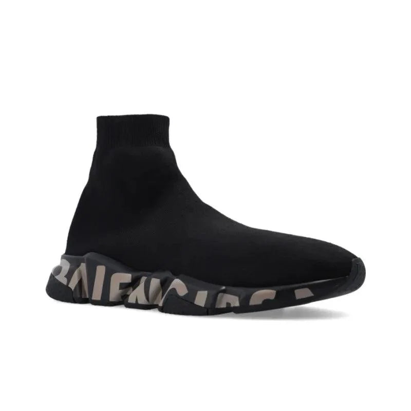 Balenciaga Speed Graffiti Trainers Black Dark Beige