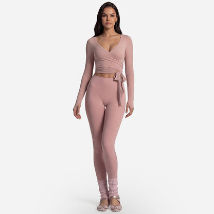 Long Sleeve Yoga Set Front Tie Fitness Wear