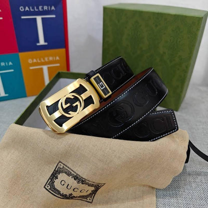 GUCCI Embellished coated-canvas and leather belt &