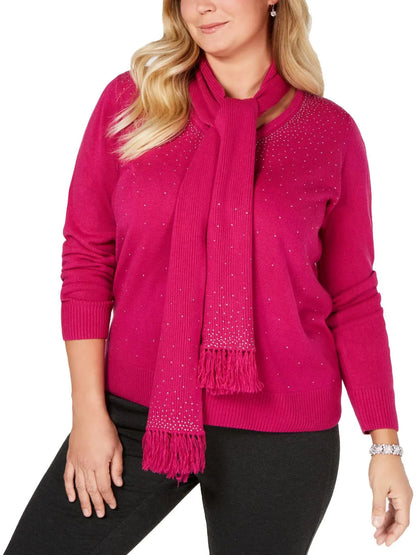 Karen Scott Plus Size Embellished Sweater &amp; Scarf, Various Colors