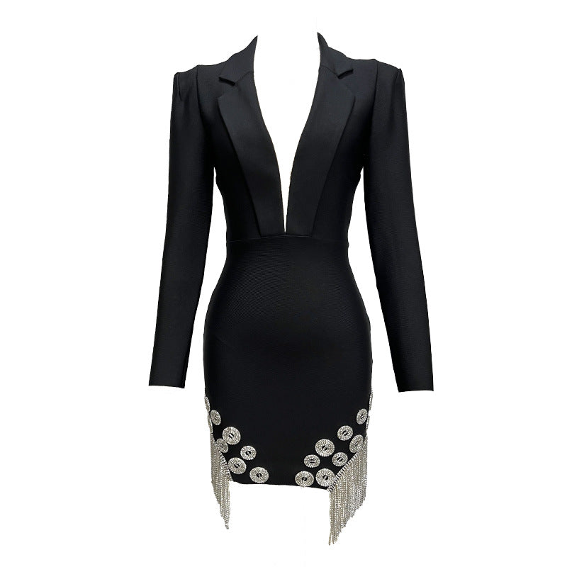Black Diamond Suit Collar Bandage Dress