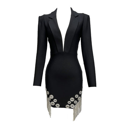 Black Diamond Suit Collar Bandage Dress