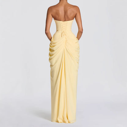 Asymmetrical Pleated Strapless Dress