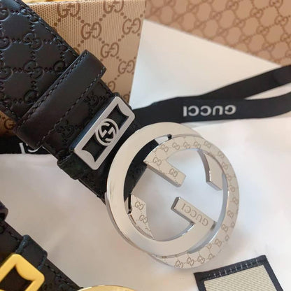 GUCCI Embellished coated-canvas and leather belt &